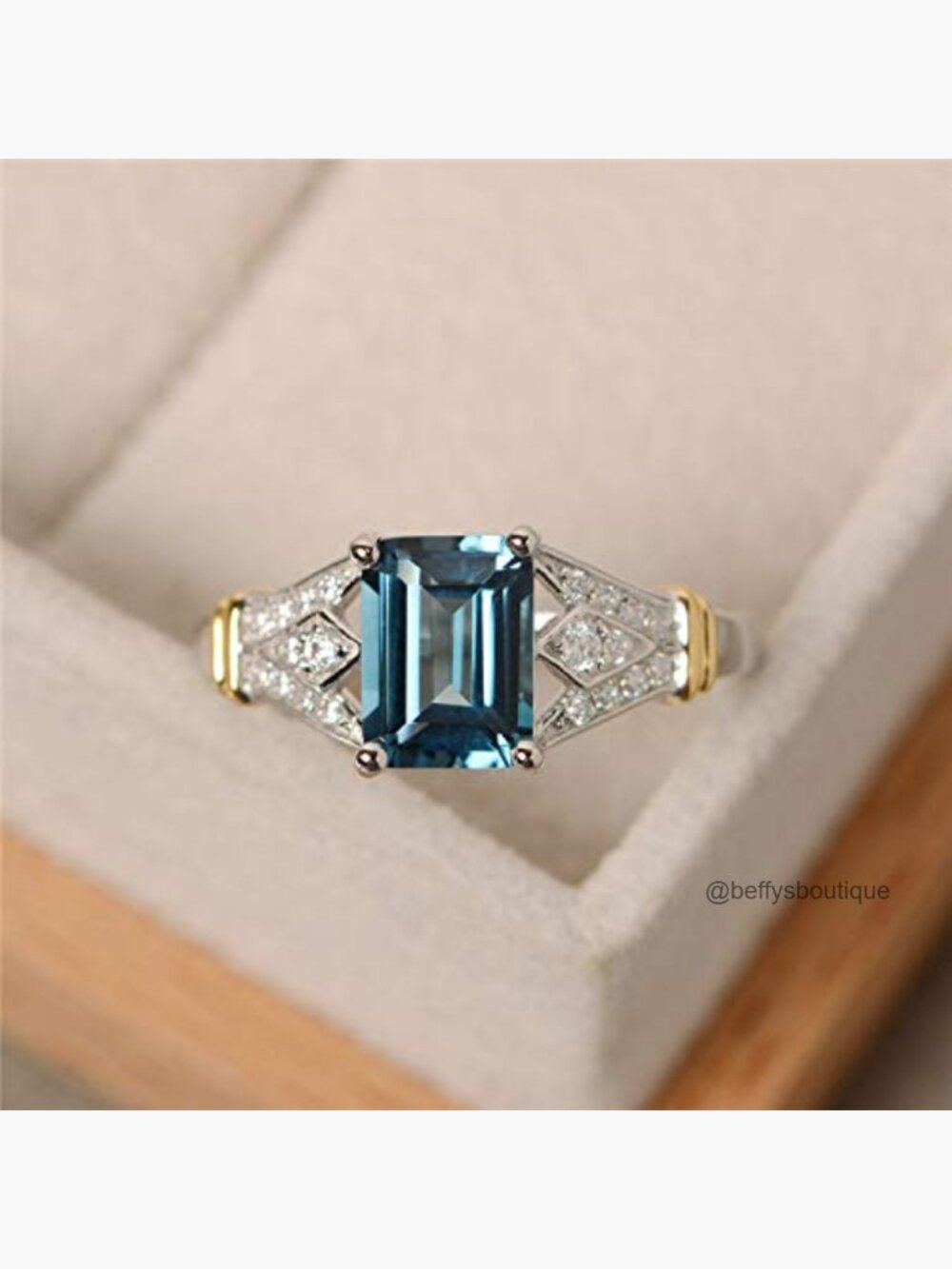 Vintage Solid 14K White Gold Filled Wedding Band Ring Aquamarine Gemstone Size 8 - Picture 2 of 2